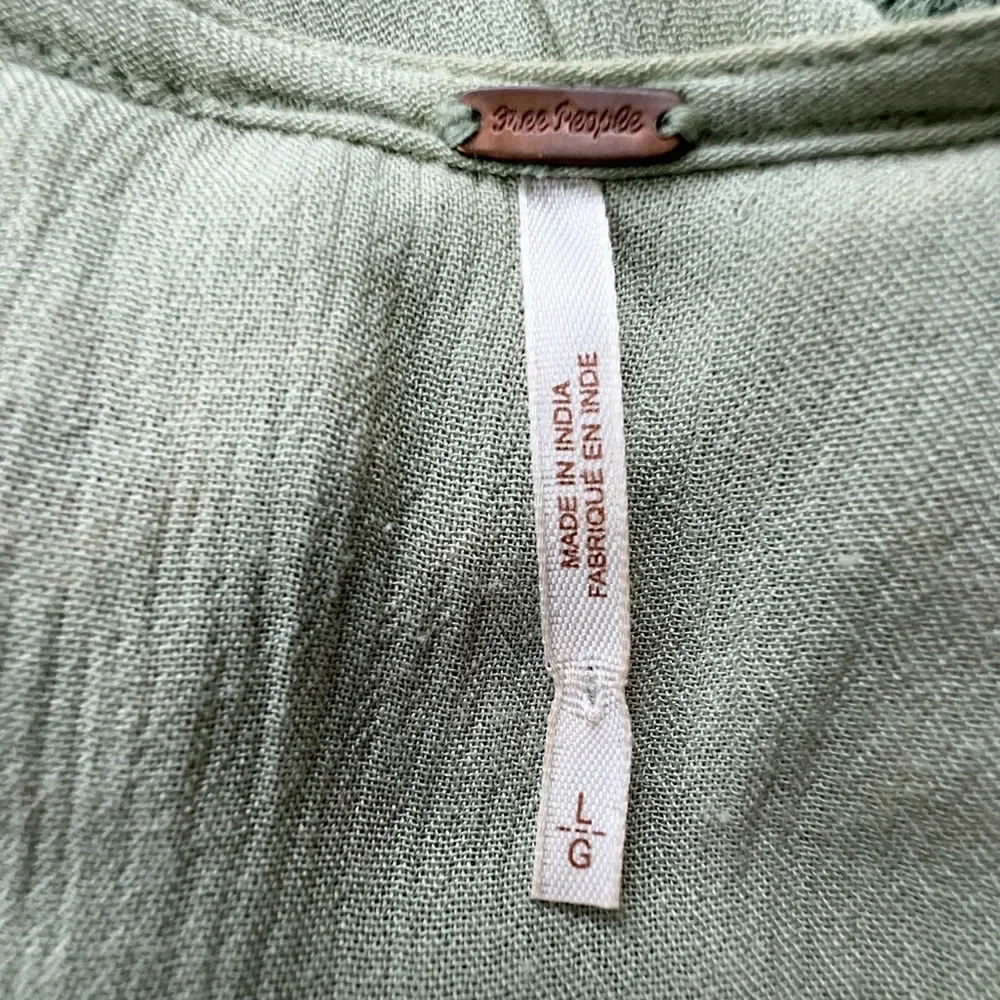 FREE PEOPLE SPELL ON YOU EMBROIDERED DRESS EARTH SAGE TASSEL TIES LINED | LARGE
